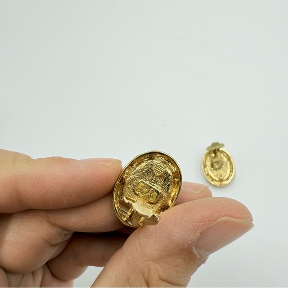 Vintage Louis Rousselet Gold Tone Mother Of Pearl - Rhinestones Clip-On Earrings - Picture 5 of 7